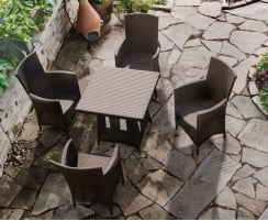 Riviera Rattan Patio Dining Set with Square 0.8m Table & 4 Armchairs