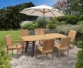 Disk Teak and Steel Oval Table 2.2m & 6 Bali Stacking Armchairs