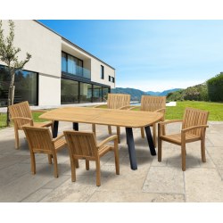 Disk Teak and Steel Oval Table 2.2m & 6 Monaco Stacking Armchairs