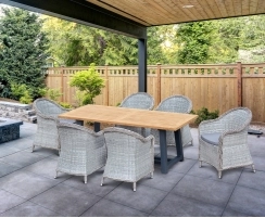 Bridgewater Teak 2m Rectangular Trestle Table and 6 Eaton Armchairs