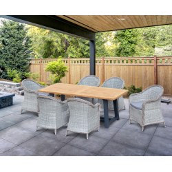 Bridgewater Teak 2m Rectangular Trestle Table and 6 Eaton Armchairs