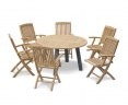 Disk Teak and Steel Round Table 1.3m & 6 Bali Folding Chairs