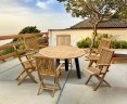 Disk Teak and Steel Round Table 1.3m & 6 Bali Folding Chairs