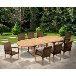 Brompton 8 Seater Extending Table 1.8m-2.4m and St. Tropez Rattan Stacking Chairs Set