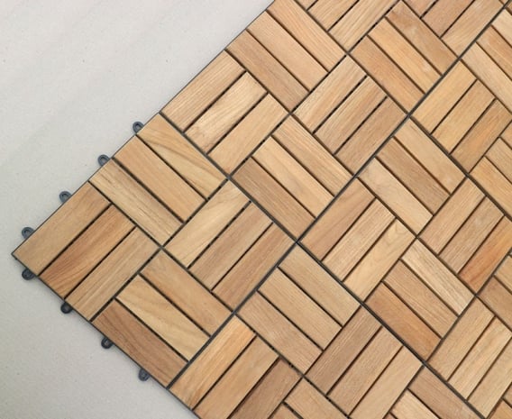 Set Of 10 Teak Interlocking Deck Tiles, Teak Interlocking Floor Tiles