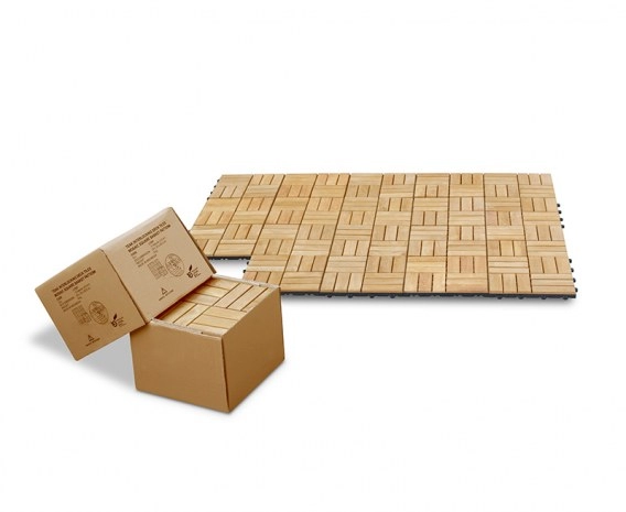 Mosaic Square Basket Pattern 0.9m2 Teak Interlocking Deck Tiles -10pcs