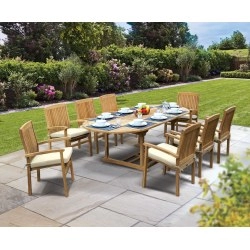 Brompton 8 Seater Extendable Table 1.1x1.8-2.4m & Bali Stacking Chairs