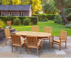 Brompton Teak Extending Garden Dining Set with 6 Stacking Chairs