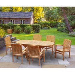 Brompton Teak Extending Garden Dining Set with 6 Stacking Chairs