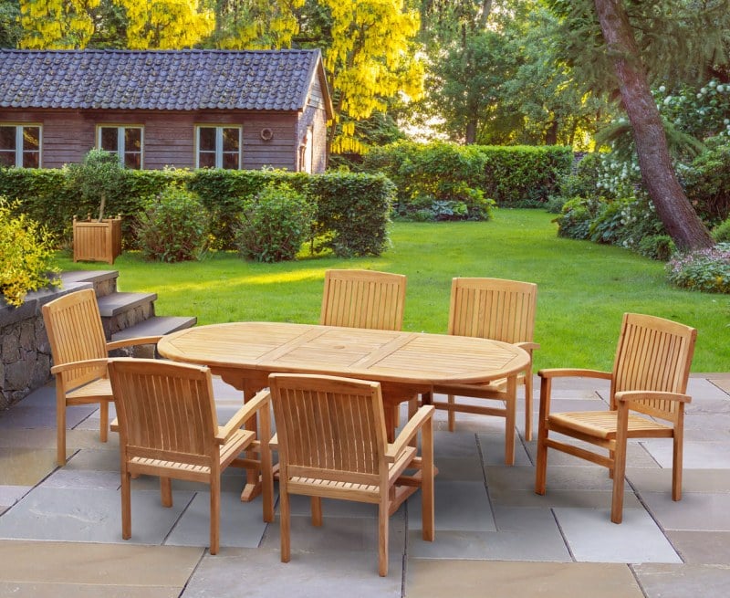 Bali Bijou Teak Extending Garden Dining Set with 6 Stacking Chairs