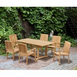 Hilgrove Rectangular 1.8m Table & 6 Bali Stacking Chairs Teak Set