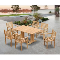 Cadogan 6 Seater Teak Pedestal Table 1.5m & Yale Stacking Chairs