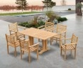 Cadogan 6 Seater Teak Pedestal Table 1.5m & Yale Stacking Chairs