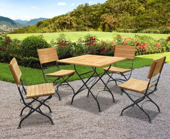 Teak Folding Bistro Square 0.8m Table & 4 Side Chairs