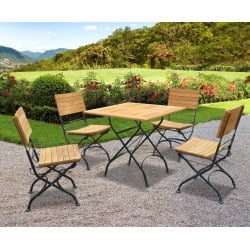 Teak Folding Bistro Square 0.8m Table & 4 Side Chairs