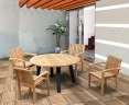 Disk Teak and Steel Round Table 1.3m & 4 Monaco Stacking Chairs