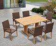 Cadogan Teak Pedestal Table 1.5m & 6 St. Tropez Rattan Stacking Chairs