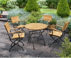 Teak Folding Bistro Round 0.8m Table & 4 Armchairs Dining Set