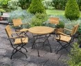 Teak Folding Bistro Round 0.8m Table & 4 Armchairs Dining Set