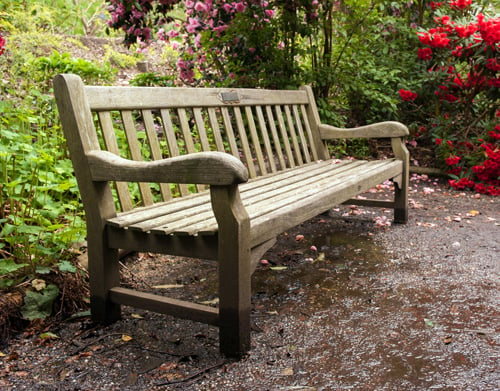 aged teak park bench