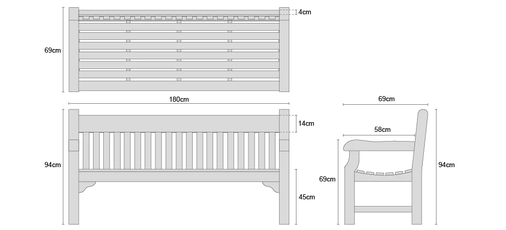 Banchory Solid Wood Teak Park Bench 1 8m