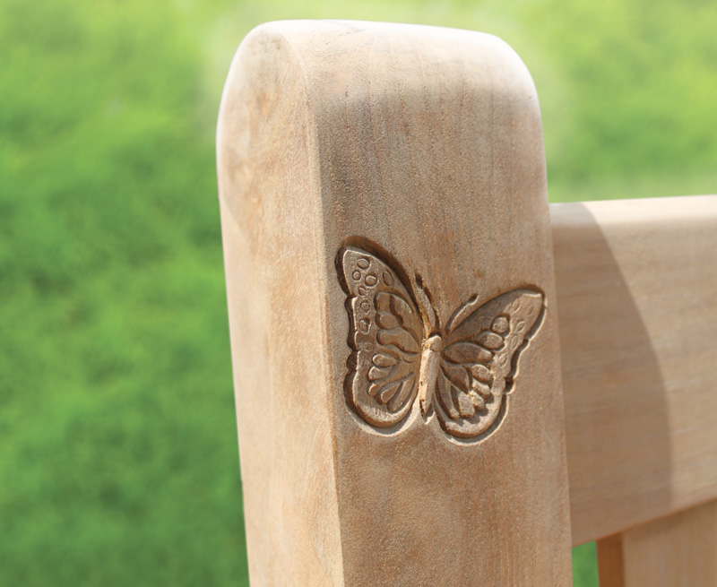 commemorative benches with carved inscriptions or logos